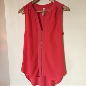 Coral Zip Front Blouse